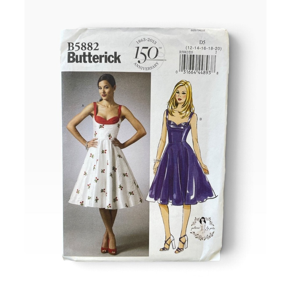 Butterick B5882 Dress Pattern D5 (12-14-16-18-20) 1950s Style Misses Uncut FF